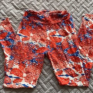 LulaRoe Red and Blue Leggings ONE SIZE